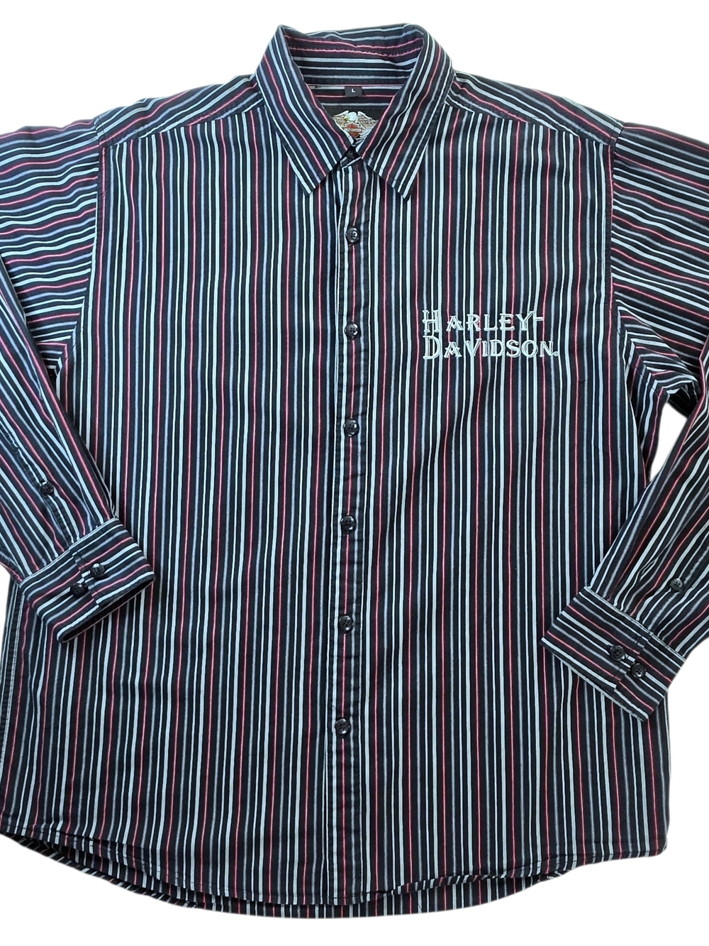 Harley-Davidson Men's Black Striped Button-Down Shirt-SizeL
